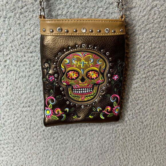 American bling day of the dead sugar skull shoulder‎ bag crossbody purse - Picture 3 of 6